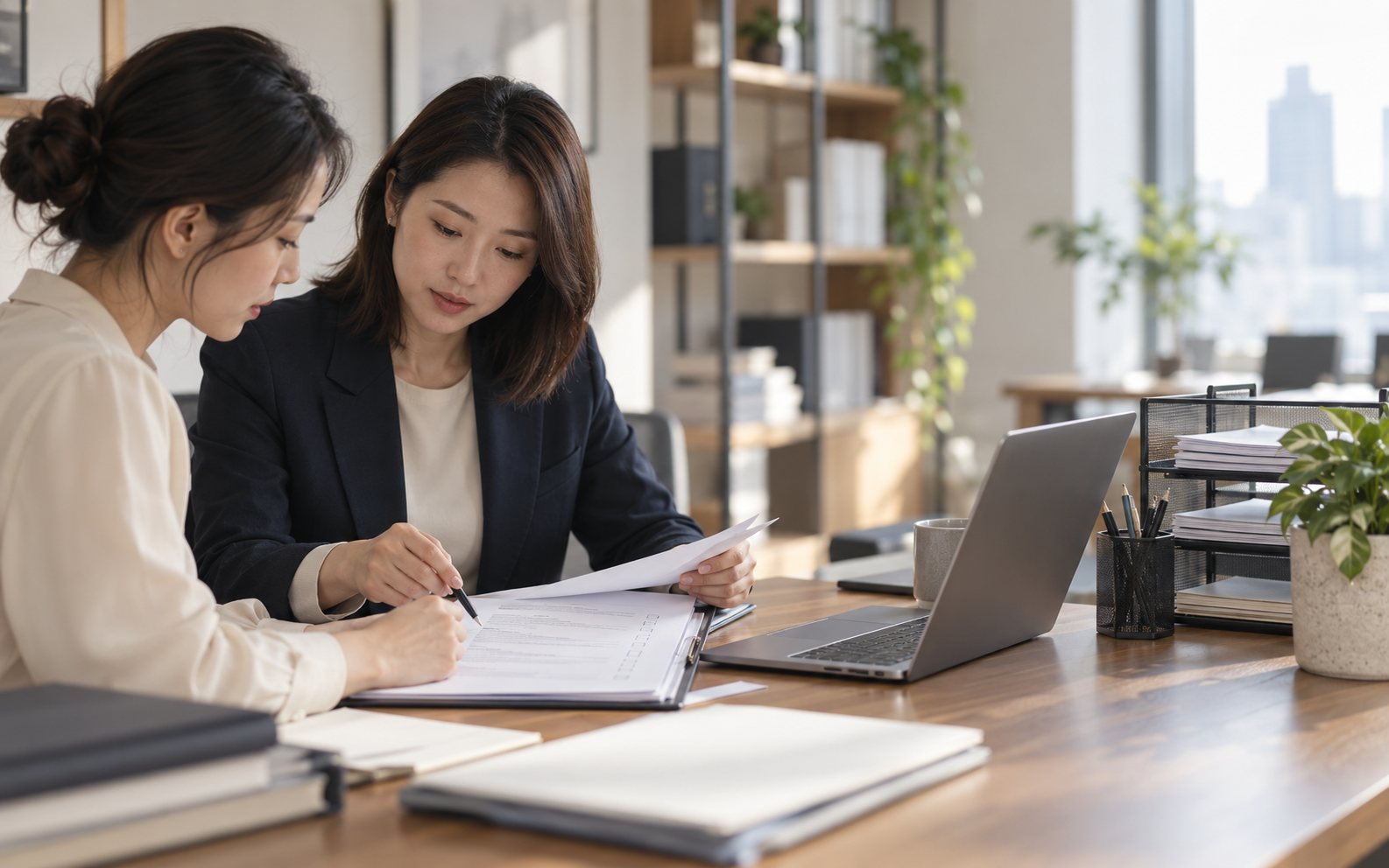 HR 在办公桌前核对员工资料